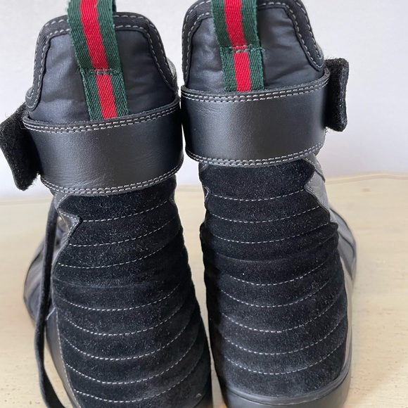 GUCCI Strap Quilted Suede & Leather High Top Sneakers Black Size 11 US 12 $860 - Picture 4 of 10